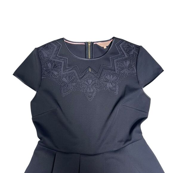 Ted Baker London Cheskka Navy Blue Lace and Mesh Skater Dress Ted Size 4 (US 10) - Picture 7 of 14